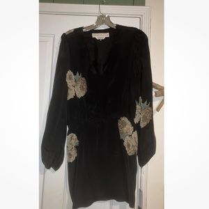 New Stone Cold Fox Outlaw Dress Silk Black Rose Floral Mini boho tunic 2 S $374